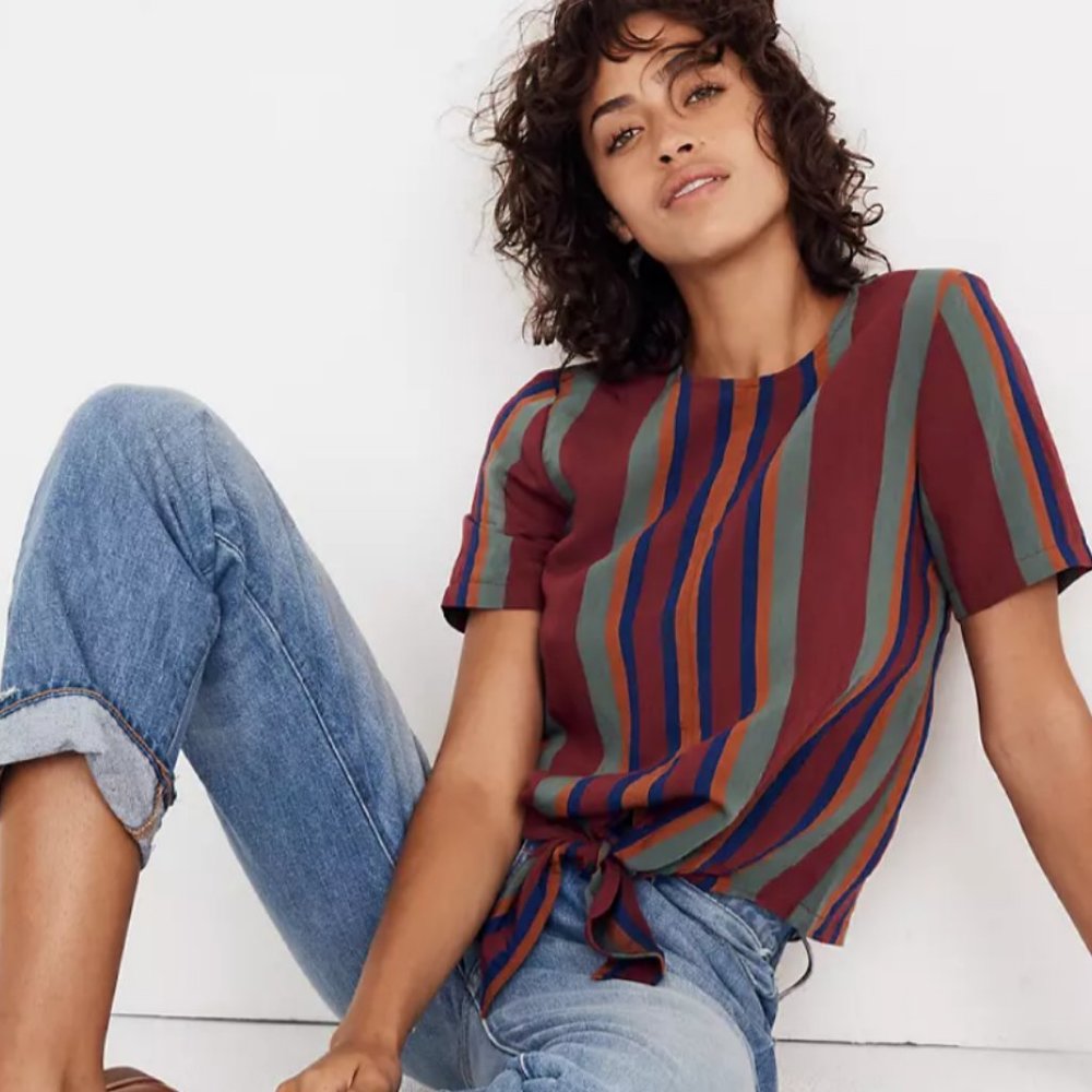 Madewell Button-Back Tie Tee in Rosalinda Stripe